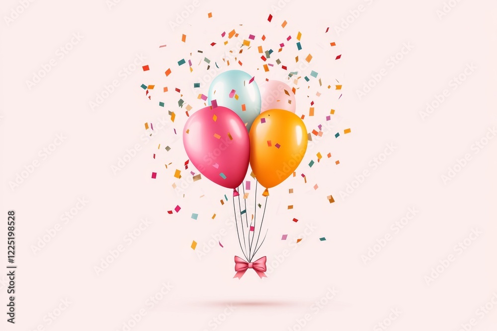 Aufkleber A flat design of a balloon popping with confetti bursting outward, using simple geometric shapes and vibrant colors to represent thrill
