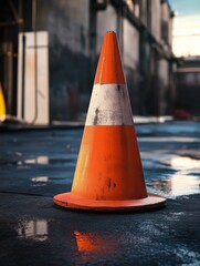 Traffic cone alert urban setting object photography industrial environment close-up perspective