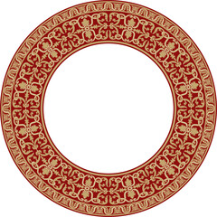 Vector gold and red round classic renaissance ornament. Circle, ring european border, revival style frame