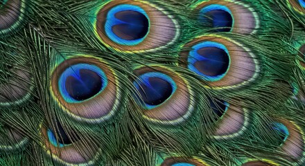 Fototapeta premium A close-up of vibrant peacock feathers showcasing their intricate details and shimmering colors