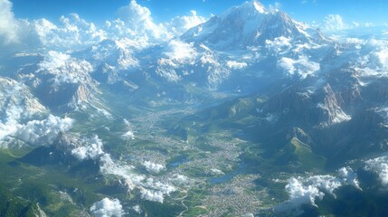 Majestic Mountain Landscape with Lush Valley and Cloudy Sky