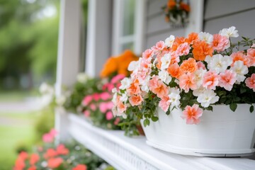 Fototapeta premium A gardener showing off their blooming flowers to neighbors, who admire the vibrant colors and healthy plants