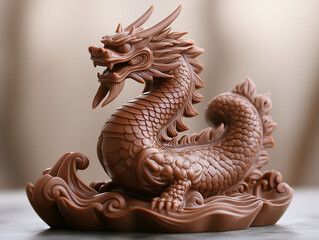 Chocolate dragon sculpture against a simple background. Chinese New Year idea