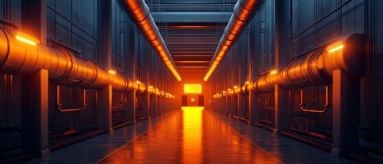 Fototapeta premium Industrial energy facility leveraging waste incineration, intricate power grid designs, glowing turbines, and efficient waste-to-power technology in a clean and dynamic space