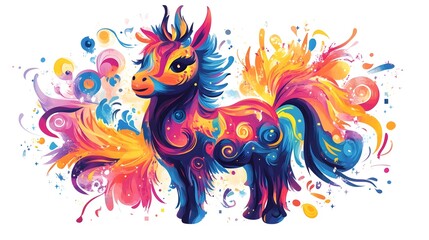 Obraz premium Vibrant Magical Unicorn with Fiery Explosion of Colorful Abstract Digital Art