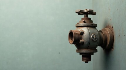 Fototapeta premium Rustic Metal Valve on Weathered Wall Industrial Design Element for Vintage Decor