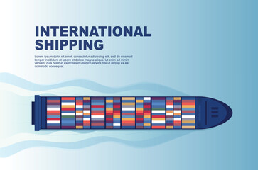An overhead view of an industrial marine vessel on a maritime banner. Logistics of maritime transportation. Maritime transportation. Maritime shipping. Merchant fleet. Cargo ship. vector illustration