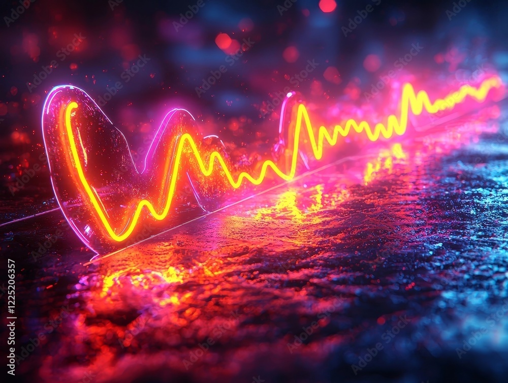 Wall mural glowing neon heartbeat monitor with dynamic light trails on dark gradient background