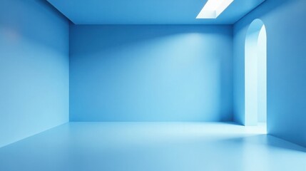 Fototapeta premium Serene Light Blue Room with Arched Entryway and Subtle Light Beam