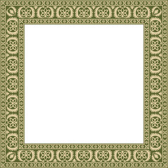 Vector square gold and green Indian national ornament. Ethnic plant border. Flowers frame. Poppies and leaves