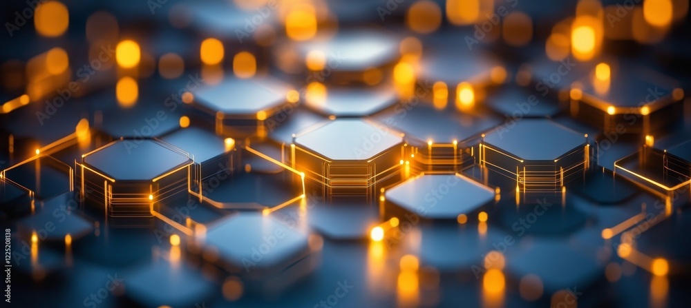 Poster glowing hexagonal structures futuristic technology background with lights for design projects