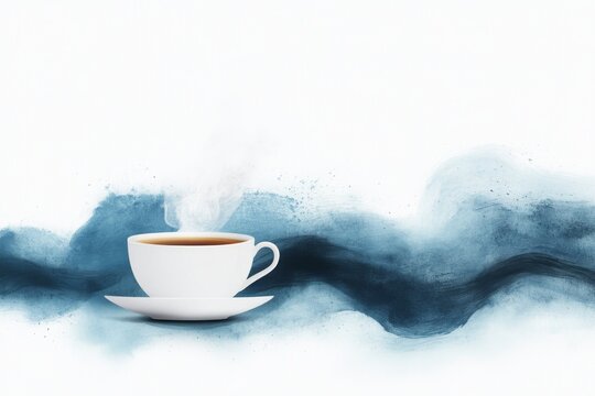 A minimalist depiction of a single steaming cup of tea with gentle swirls rising upward, symbolizing warmth and contentment, drawn in soft tones