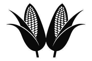 Black silhouette vector illustration of corn, ideal for microstock graphics and creative projects.
