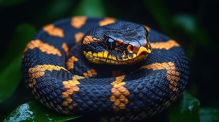 Obraz premium Magnificent Close-Up of a Striking Black and Orange Snake