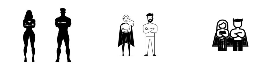 Modern graphic of Superhero Man and Woman with crossed arms in front of their chest