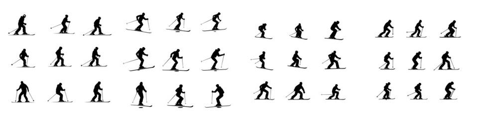 Fototapeta premium Silhouette set featuring various winter sports, focusing on skiing part 1