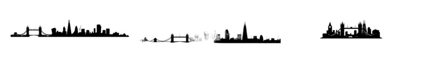 Black and white silhouette of London city presented in a horizontal banner. Perfect modern template for your design