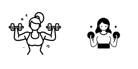 Modern female bodybuilder lifting weights in a continuous line drawing. Hand-drawn