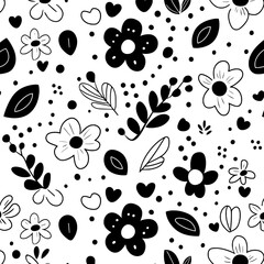A background with seamless black and white floral patterns