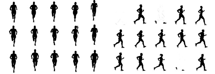 Obraz premium Runners take part in a marathon, with a backdrop of a colorful poster showing a modern illustration of a man sketch created in a hand-drawn manner, reflecting the sport's spirit