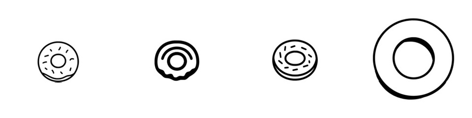 Continuous line drawing of a donut, black and isolated on a white background, presented as a hand-drawn modern illustration