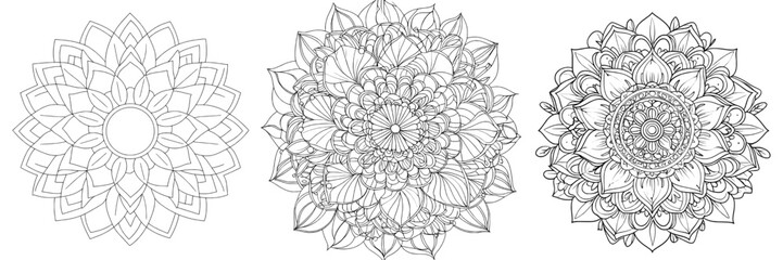 Isolated mandala in a modern style with a round line pattern, vintage monochrome decorative element for coloring pages and wall design