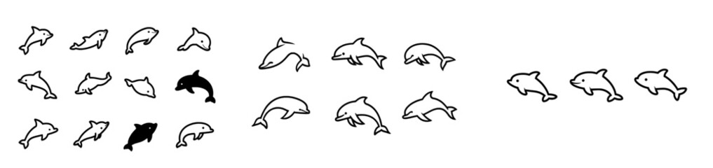 Obraz premium A modern interpretation of a hand-drawn dolphin set, featuring underwater animals