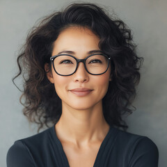 Portrait of a confident woman wearing glasses urban studio photography 
