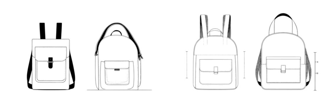 modern illustration of a flat-sketch adventure travel backpack