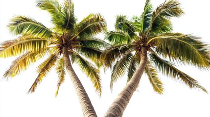 Lush Green Palm Trees Against Bright Clear Sky in Tropical Paradise