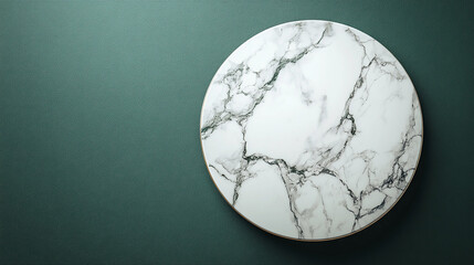 Fototapeta premium Elegant White Marble Round Tabletop Green Background Modern Design art home decor style veins stone 