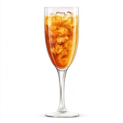 A tall glass filled with ice and amber-colored liquid, perfect for refreshing drinks on a warm day.