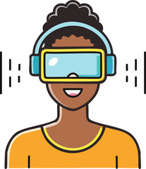 Dark-skinned girl uses augmented reality thanks to modern technology minimal vector glasses