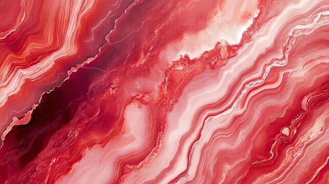 Abstract red and white agate texture, swirling pattern with fluid lines and soft gradient shades