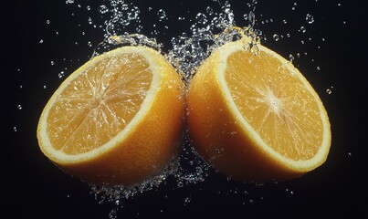 Fresh Lemons Close Up with Water Drops, Textured Citrus Fruit Overhead Shot, Vibrant and Juicy Lemons, Refreshment and Health Concept, Detailed Lemon Halves, Generative AI