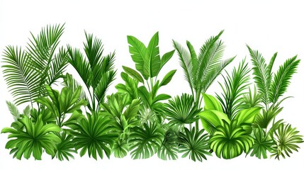 Lush Green Tropical Plants Displaying Vibrant Foliage in a Bright Background Setting