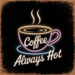 Coffee Always Hot - Retro Neon Café Sign