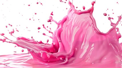 Obraz premium A pink liquid splash frozen in motion against a white background with droplets and waves creating a dynamic