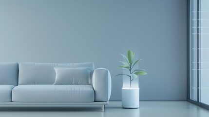 A futuristic living room featuring smart plants glowing gently and displaying holographic through their leaves, seamlessly blending modern technology and natural elements for a harmonious environment.