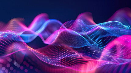 Fototapeta premium Vibrant abstract waves in pink and blue colors create dynamic visual effect, representing sound or data flow. smooth curves and glowing dots evoke sense of energy and movement
