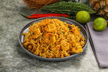 Indian cuisine - Biryani rice with prawn