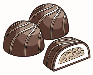 Chocolate candies isolated on white background.