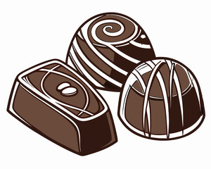Chocolate candies isolated on white background.