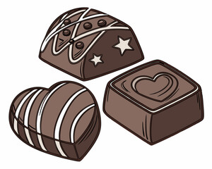 Chocolate candies isolated on white background.