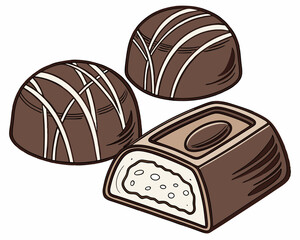 Chocolate candies isolated on white background.