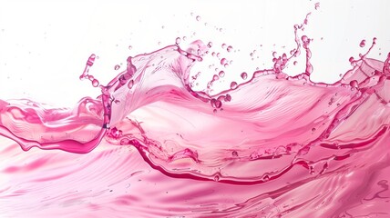 A dynamic pink liquid splash with curved waves and scattered droplets against