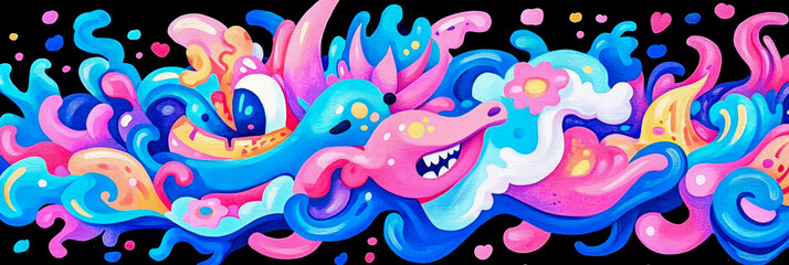 Abstract Colorful Swirls and Shapes: A vibrant, playful artwork featuring dynamic swirls, abstract shapes, and bright colors.