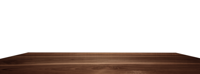 dark toned, smooth walnut wooden tabletop at foreground isolated on background with clipping path. concept design use for interior, decorate, advertisement or presentation, display products.