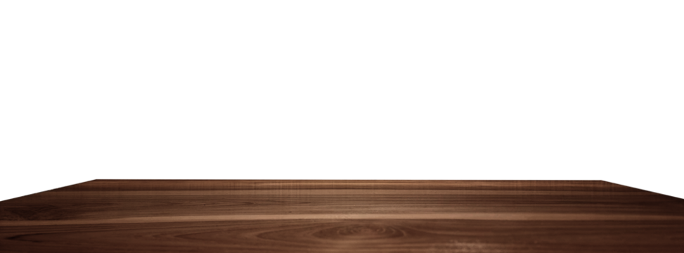 dark toned, smooth walnut wooden tabletop at foreground isolated on background with clipping path. concept design use for interior, decorate, advertisement or presentation, display products.