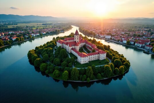 Osijek Croatia Aerial Drava River Castle Tvrdja Panoramic View